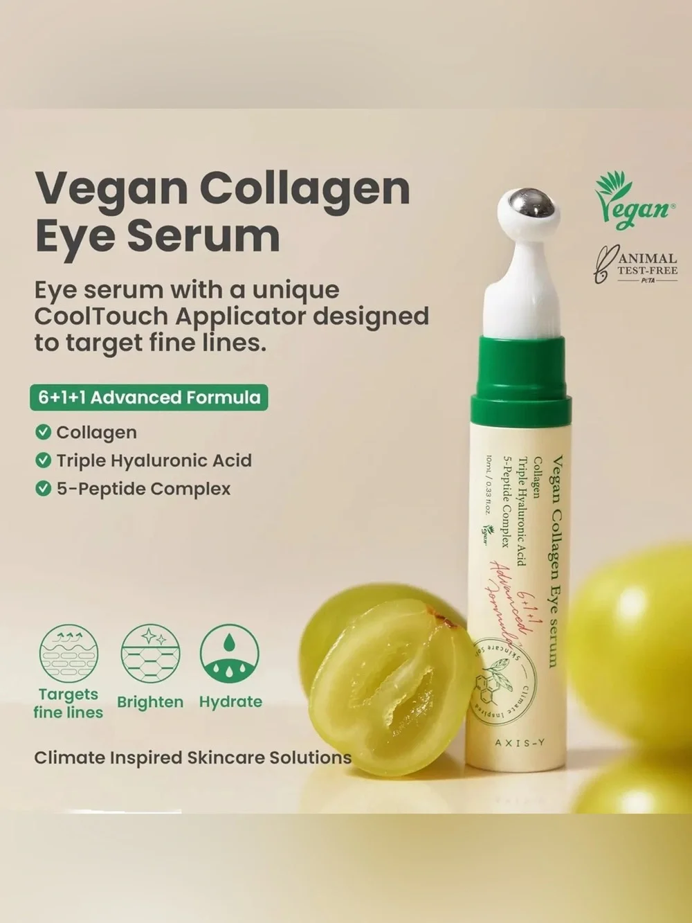 Axis-Y Vegan Collagen Eye Serum — Roller Applicator NIB 10 ml / 0.33 fl oz.